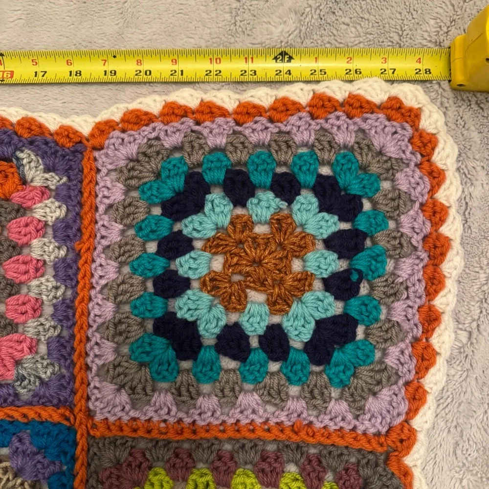 Handmade‎ Crochet Granny Square Blanket 28 Inch Boho Vintage Style Afghan